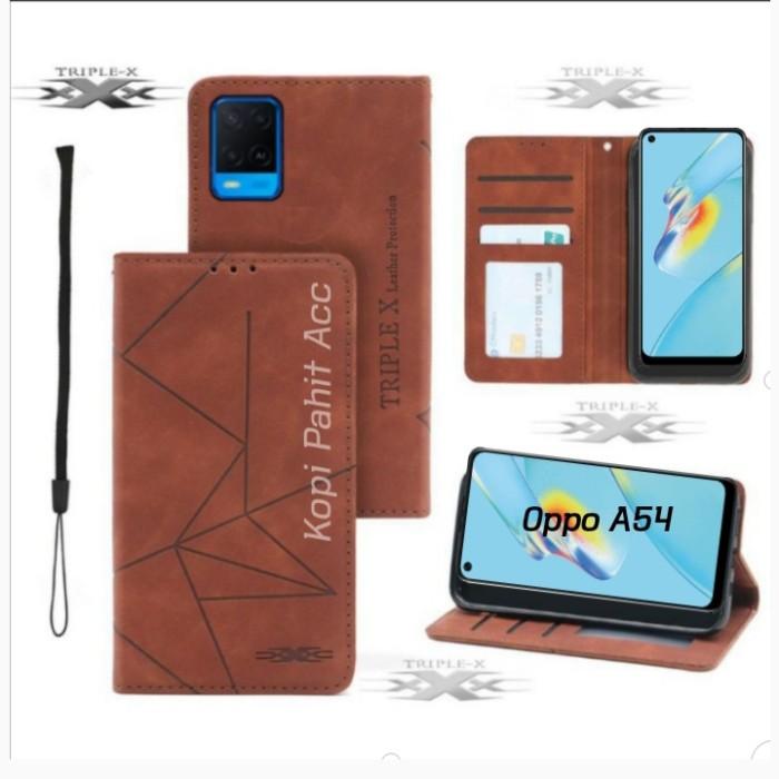 Gambar Case Oppo A54 Flip Cover Wallet Leather Case Dompet Magnet Premium - Coklat Tua, Oppo A54 2021 dari Tripel x Part undefined Tokopedia