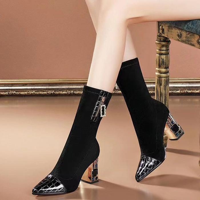 Gambar New Style Thick Heel Inlaid Drill Stretch Boots Female Autumn - black, 39 dari ROSSISTORE undefined Tokopedia
