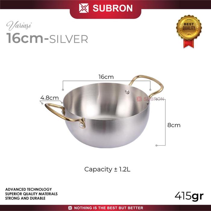 Gambar SUBRON Panci Mie Korea Multifungsi 16cm 18cm 20cm Stainless Gold Silve - SILVER16CM dari SUBRON KITCHENWARE undefined Tokopedia