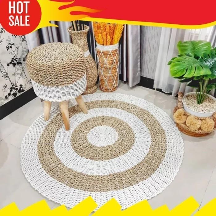 Gambar Karpet Bulat Anyaman Rotan Rug Seagrass Warna Warni - 100CM, Biru Muda dari Pusaka Rotan Cirebon undefined Tokopedia