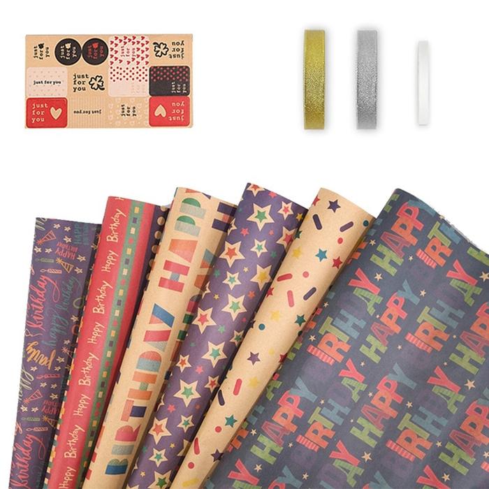 Gambar 6 Pcs Wrapping Paper Sheets,Birthday Wrapping Paper Set Gift Wrap dari bajustore687 undefined Tokopedia