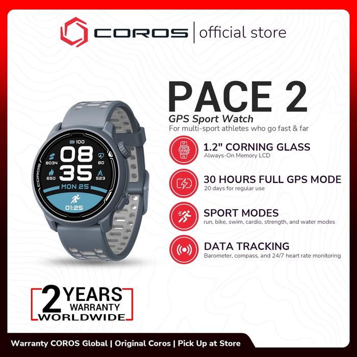 Promo Coros Pace Blue Steel Silicone Premium Gps Sport Watch Diskon