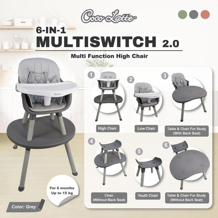 Gambar Cocolatte Multi Switch 2.0 6 in 1 High Chair CL ZK 2316 - Grey dari Klikbabylove undefined Tokopedia