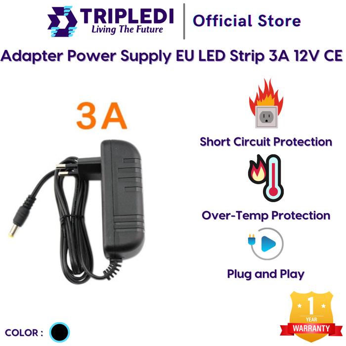Gambar TRIPLEDI Adaptor 12V 3A Power Supply AC 220V ke DC Adapter LED Strip - 3A dari TRIPLEDI Kab. Tangerang Tokopedia