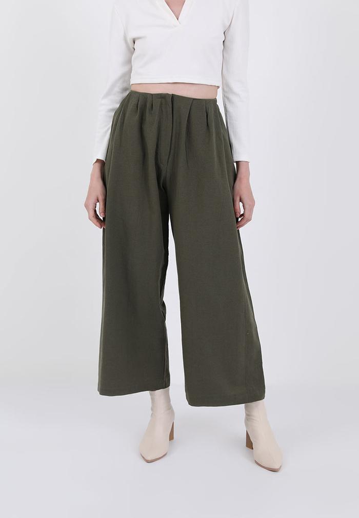 Gambar Berrybenka - Celana Bahan Wanita Sofia Meisya Wide Pants - Army, ONE SIZE dari Berrybenka undefined Tokopedia