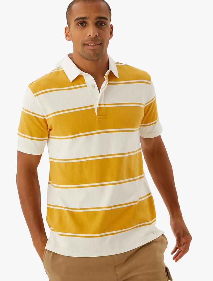 Promo M\u0026S - Kaos Polo Pria - Pure Cotton Striped Rugby Shirt - Dark Gold -  Dark Gold, L - Kab. Bogor - Marks \u0026 Spencer | Tokopedia