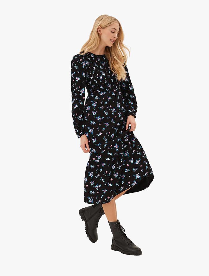 M&S Dress Animal Print V-Neck Knee Length Shift Dress Black Mix  Black Mix, 16/SHT