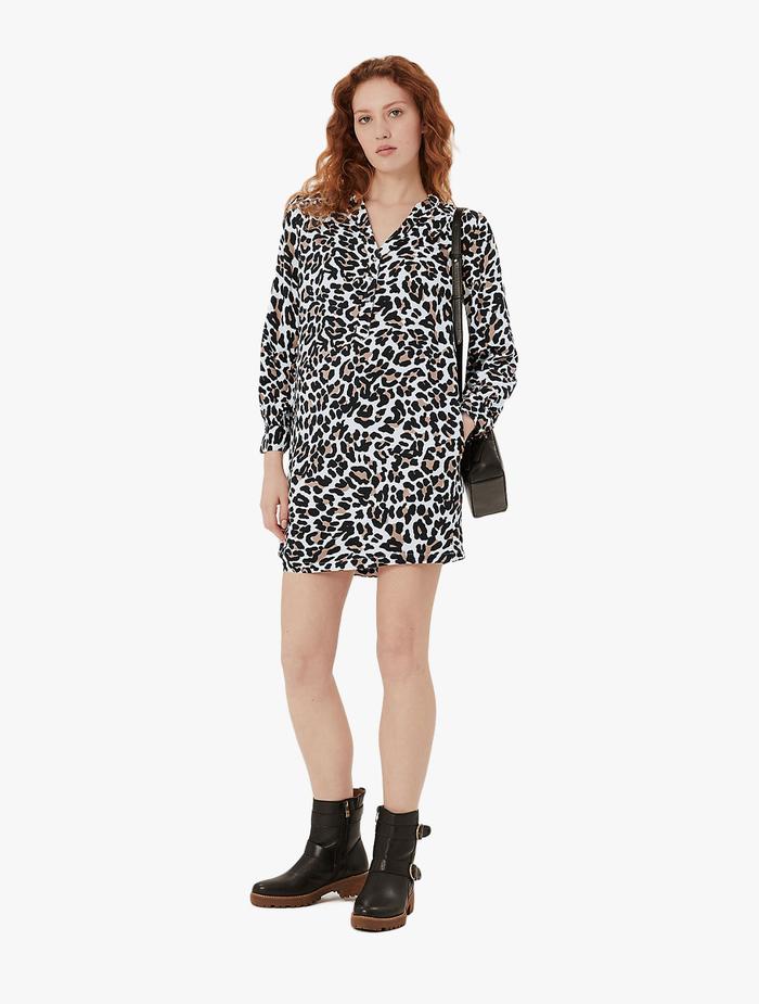 M&S Dress Wanita Animal Print Button Detail Shift Dress Natural Mix,  10/REG