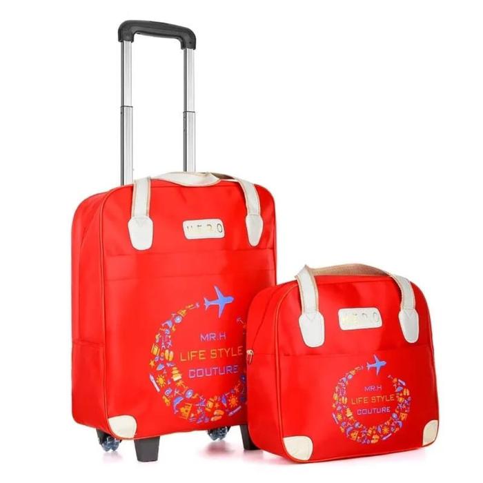Gambar Tas Troli 2 Buah / Set Tas Tangan Travel Kabin / Set Bagasi - Merah / Red dari HelloRakoon undefined Tokopedia