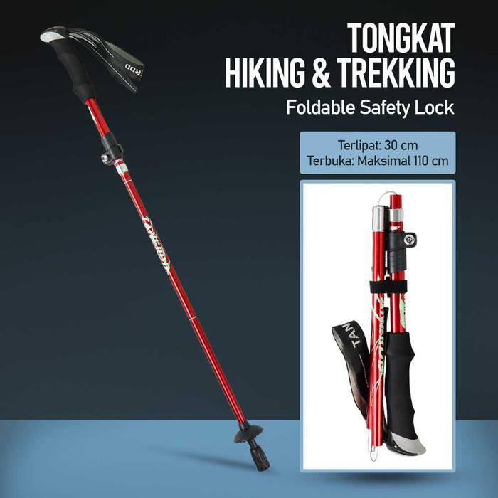 Gambar Tongkat Hiking Trekking 110 cm Foldable 30 cm with Safety Lock - Merah dari Afika Smarthome undefined Tokopedia
