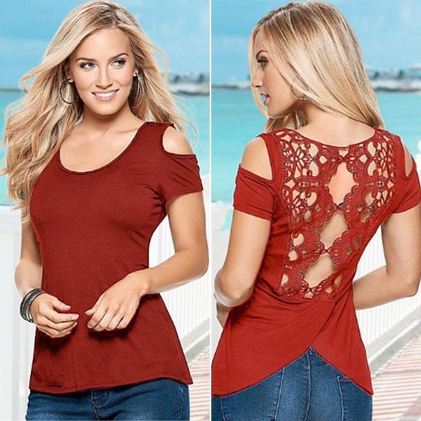 Gambar Baju Atasan Wanita Merah Punggung Brokat Lengan Pendek Fashion 36063 - Red dari Ai Lingerie undefined Tokopedia