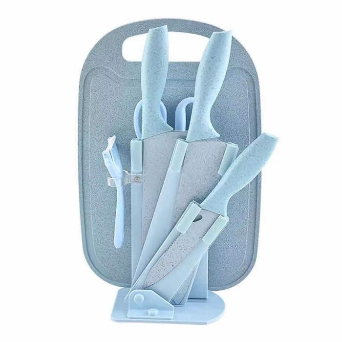 Gambar VISHAL Pisau + Talenan Masak Set 7IN1 Bahan Keramik Best Quality - Biru dari VISHAL Kab. Tangerang Tokopedia
