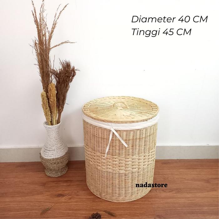 Gambar Laundry Basket / Keranjang Baju Tutup Plus Kain AnyamanBambu / Rotan - LAUNDRY ROTAN L dari NADASTORE HANDMADE undefined Tokopedia