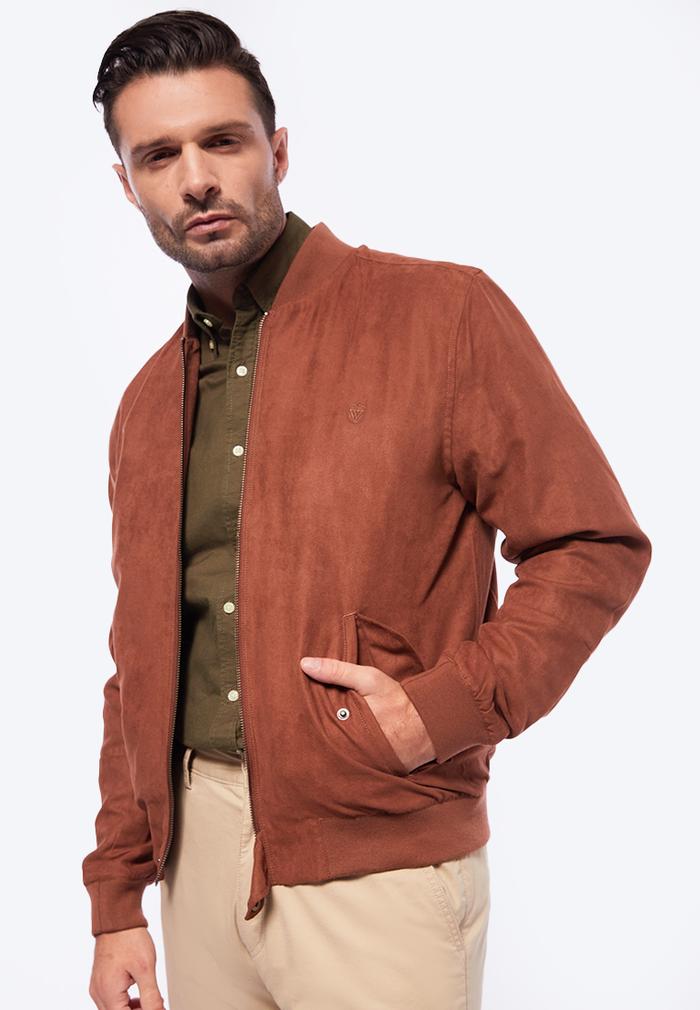 Gambar WOOD Slim Fit Suede Bomber Jacket 2-JKILXC123C016 Terracotta - TERRACOTTA, M dari Wood Official undefined Tokopedia