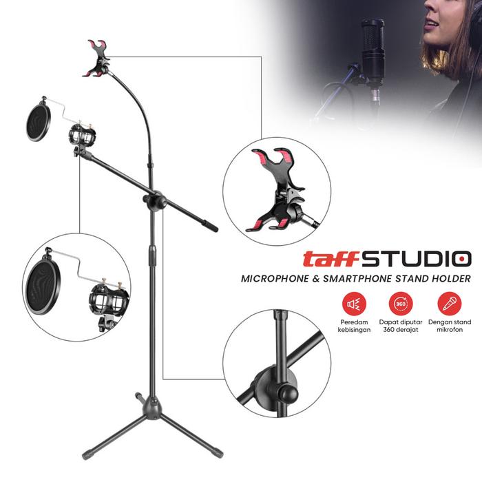 Gambar Stand Holder Microphone & HP Smartphone 360 Degree - TaffSTUDIO - Black dari Toko Bahagia AR undefined Tokopedia