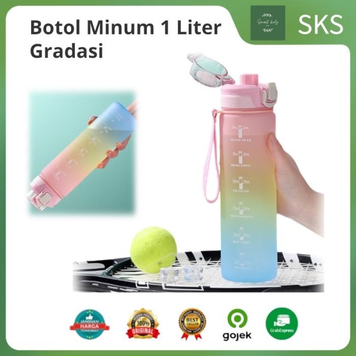 Gambar Botol Minum 1 Liter Botol Viral Botol Pelangi Botol Minum Motivasi - Biru dari Smart Kidz Store undefined Tokopedia