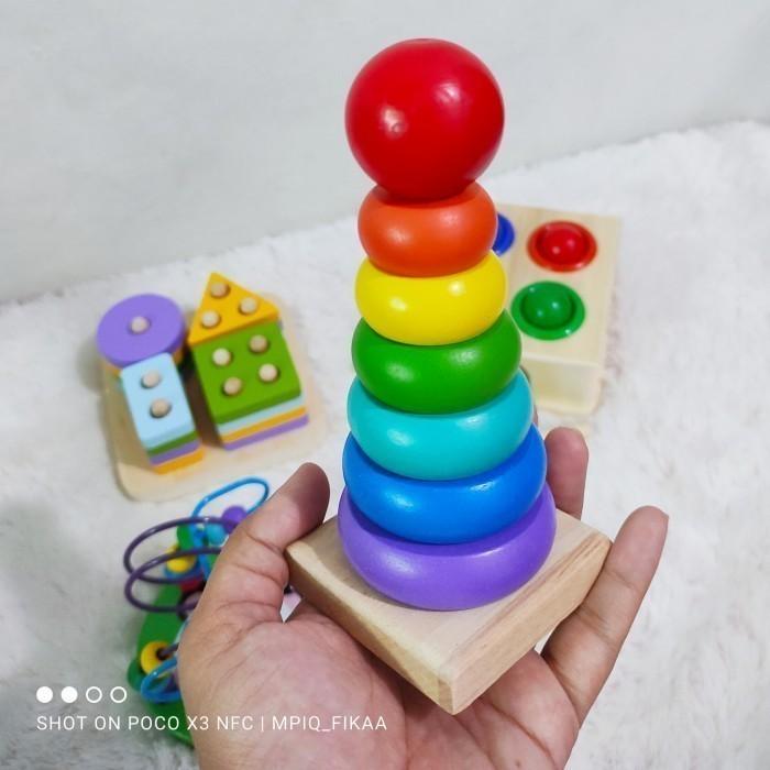 Gambar Mainan Sensori dan Motorik Bayi / Mainan Edukasi Montessori Balita - Rainbow Ring dari Our Dream Toys undefined Tokopedia
