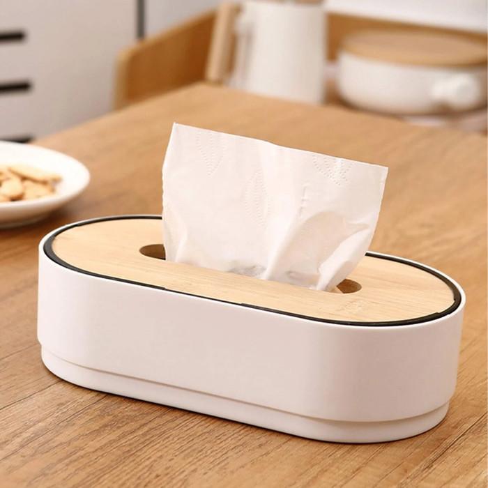 Gambar Kotak Tempat Tisu Kayu Serbaguna Oval Lifting Tissue Box Storage - Putih dari KUSUMA HOME SOLUTION undefined Tokopedia