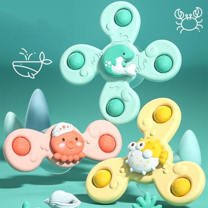BABY FIDGET SPINNER WITH SUCTION cfc roll sensory play nempel Blue