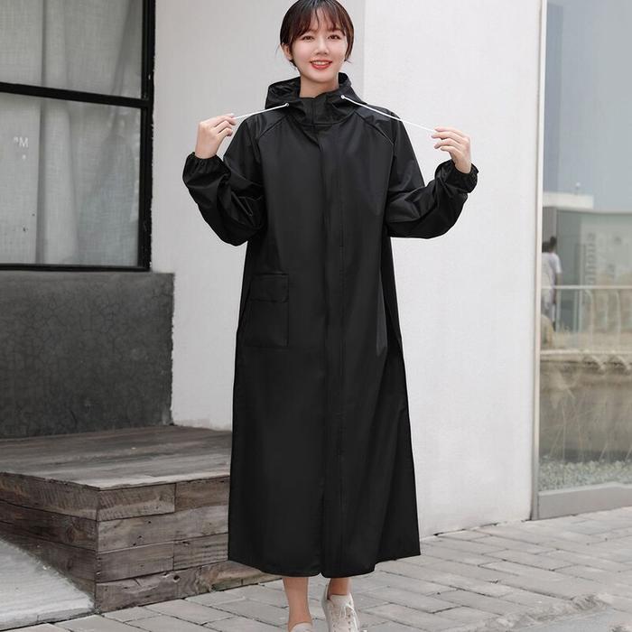 Jual Black Adult Long Waterproof Raincoat Women Men Rain Coat