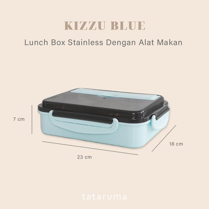 Gambar KIZZU - Lunch Box Stainless 304 Sekat Kotak Bekal dengan Alat Makan - BLUE dari tataruma.co undefined Tokopedia