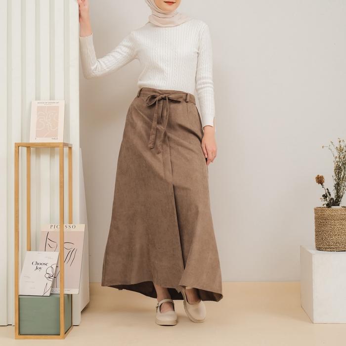 Gambar KB svgastore Mozzana Skirt | Rok Muslim A-line Basic Corduroy - WOOD dari svga_store undefined Tokopedia