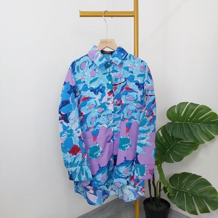 Gambar KEMEJA LALUNE PAINTING FASHION WANITA 100% IMPORT BANGKOK - PURPLE dari bebellaid undefined Tokopedia