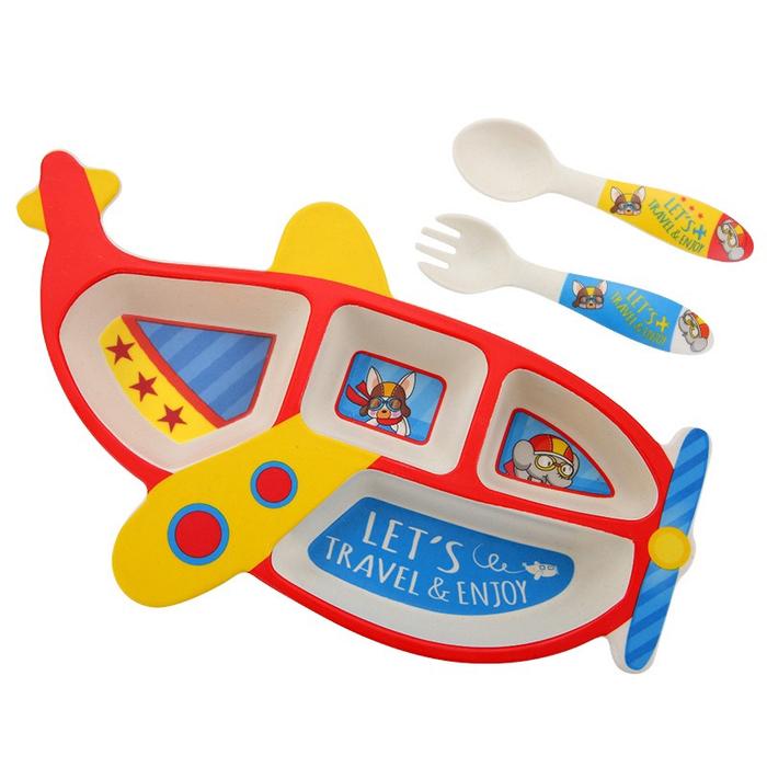 Gambar bamboo feeding set boys plate set peralatan piring makan set anak - Red dari sweetdolceshop undefined Tokopedia