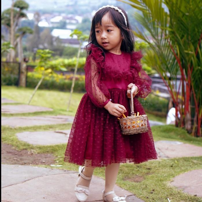 Gambar Saoirse's Gempita Tulle Dress Anak Perempuan 2-8 Tahun / Dress Tutu Dots dan Satin Fashion Ukuran S M L - lilac, S dari Saoirse's Store ID undefined Tokopedia