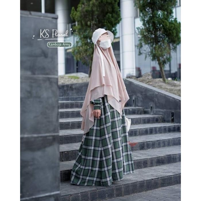 Gambar Gamis outer syari setelan baju wanita muslimah kekinian premium kasual - Kamboja army, M dari DAN&DAN undefined Tokopedia