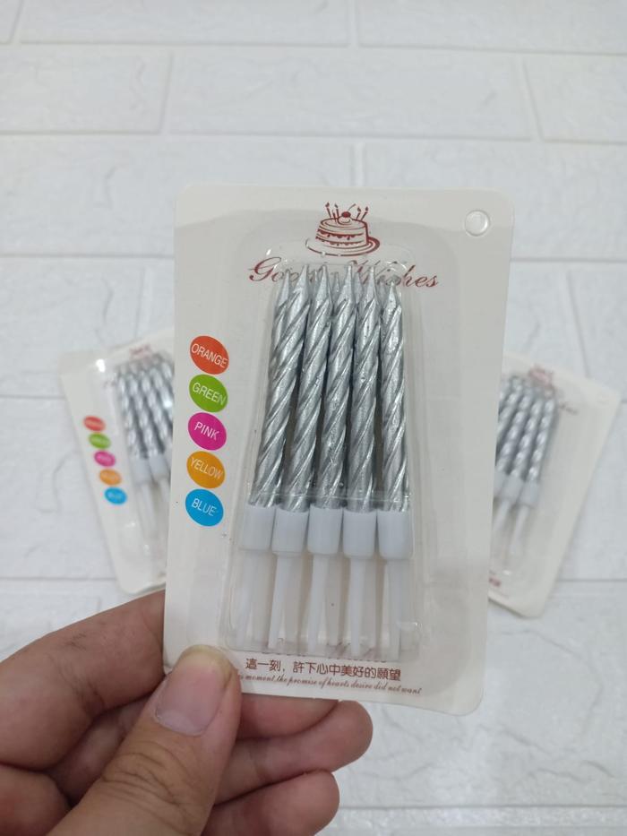 Gambar LILIN ULANG TAHUN / LILIN ULIR SPIRAL METALIK (1 PACK ISI 10 PCS) - SILVER dari CV KENDI ATK undefined Tokopedia