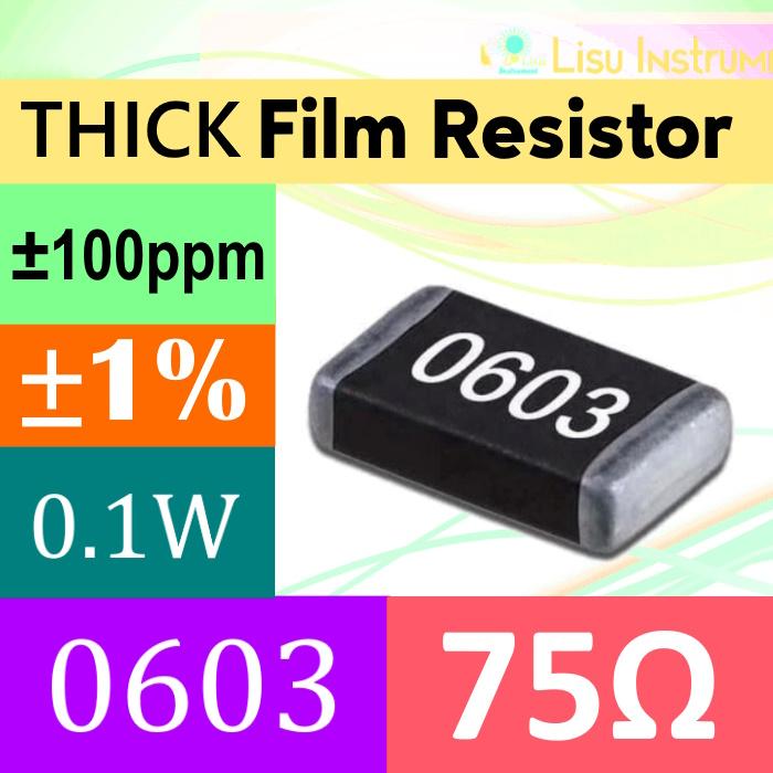 Jual 75Ω 0603 1608(mm) ±1% THICK Film Resistor SMD 100mW 75R - Kota ...