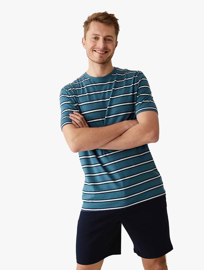 Gambar M&S - Pakaian Tidur Pria - Pure Cotton Striped Pyjama Set - Blue Mix - Blue Mix, S dari Marks & Spencer ID undefined Tokopedia