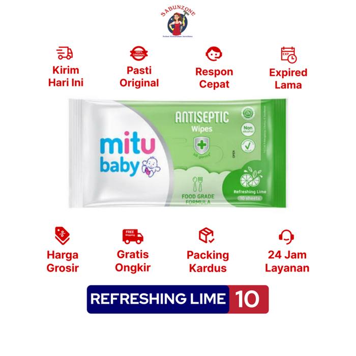 Gambar Tisu Basah Mitu Baby Antiseptic Wipes Refreshing Lime 10 Sheets dari Toko Sabun Zone undefined Tokopedia