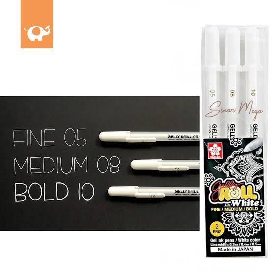 Gambar gt set gelly roll white pen pulpen gel tinta putih isi 3 - Set 3 putih dari Go To ATK undefined Tokopedia