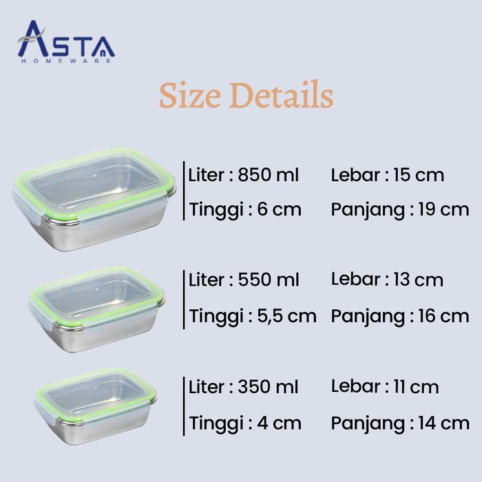 Gambar Asta Kotak Makan Lunch Box Bento Penyimpanan Kotak Stainless Steel 304 - 350ml dari Asta Homeware undefined Tokopedia