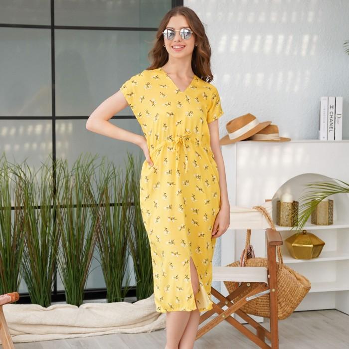 Gambar Terkini Beatrice Clothing Ruth Dress - Rayon Wanita Yellow Floral dari andzy store undefined Tokopedia