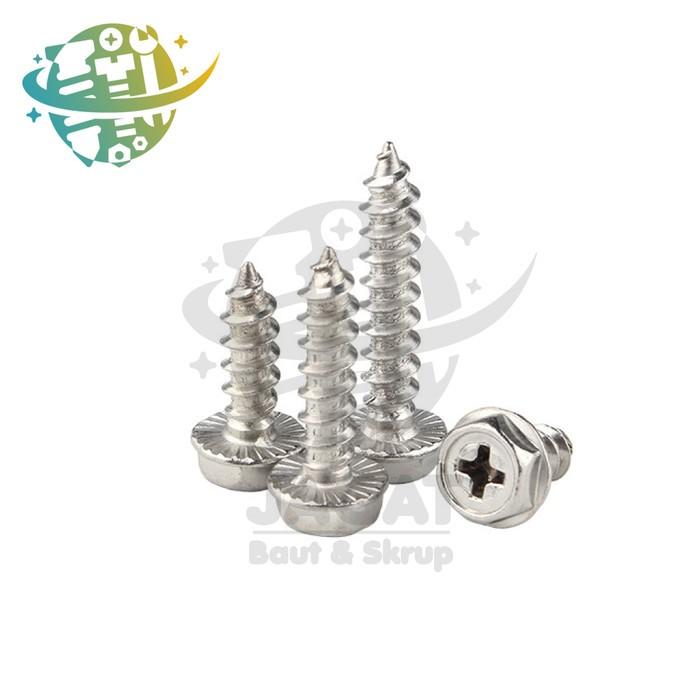 Gambar Skrup stainless 2 kunci Skrup Hex Sekrup Baut Screw Self Tapping S304 - M3, 16 mm dari JAGAT BAUT & SKRUP undefined Tokopedia