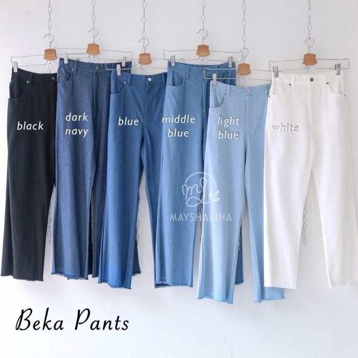 Gambar Mayshaliha Celana Wanita Highwaist Jeans Rawis Premium Beka Pants - XL, Light Blue dari Mayshaliha Official undefined Tokopedia