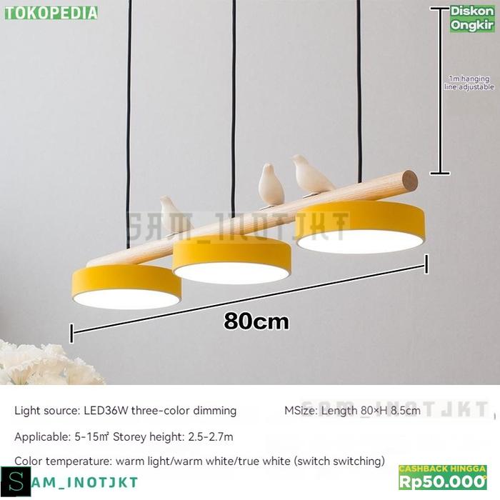 Gambar Lampu Gantung Cahaya Mewah Untuk Ruang Makan Pendant Light Model Bulat - Kuning-3 Warna dari Sam InotJKT undefined Tokopedia