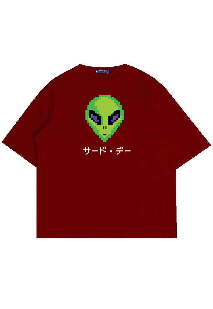 Gambar MTO88 kaos oversize alien UFO pixel scuba distro cowok merah maroon - L dari THIRD DAY Kota Bandung Tokopedia