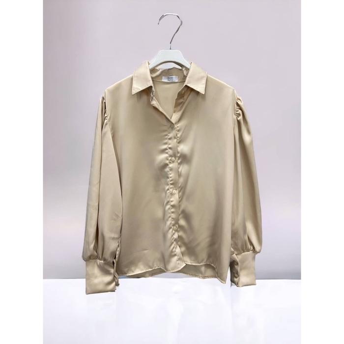 Gambar KEMEJA SATIN VALEN FASHION WANITA IMPORT BANGKOK BRAND DUDI - Cream dari bebellaid undefined Tokopedia