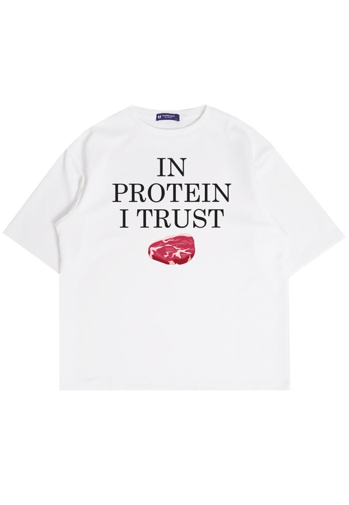 Gambar MTO94 kaos oversize bodybuilder in protein i trust putih - L dari THIRD DAY Kota Bandung Tokopedia