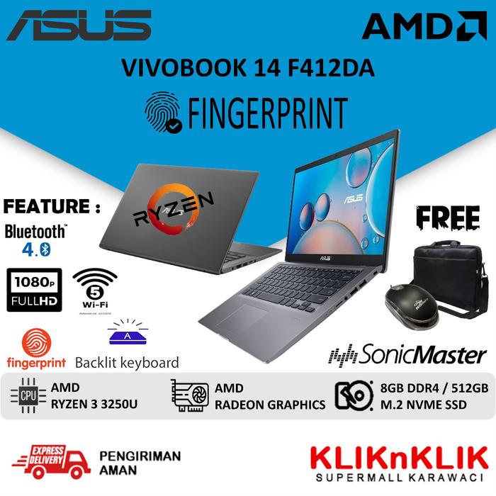 Jual LAPTOP ASUS VIVOBOOK F412DA RYZEN 3250U 8GB 256GB 512GB