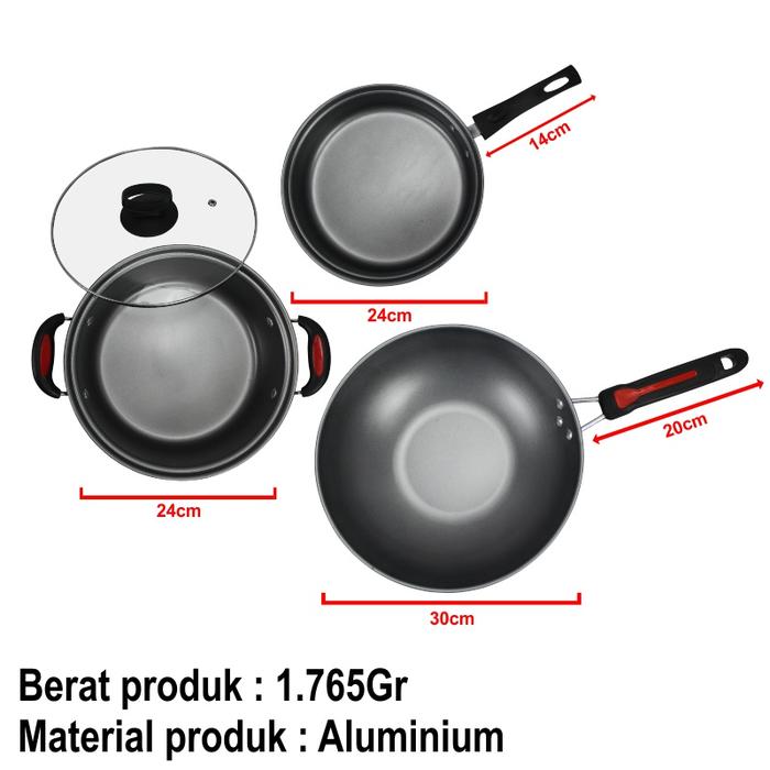 Gambar Panci set Teflon lengkap 1 Set 3 Pcs panci set warna elegant TG5 - - TG-5-MERAH dari holisatul24 undefined Tokopedia
