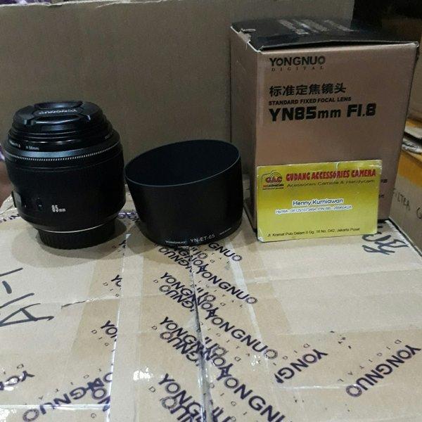 Jual lensa yongnuo 85mm canon free lenshood Murah Kota