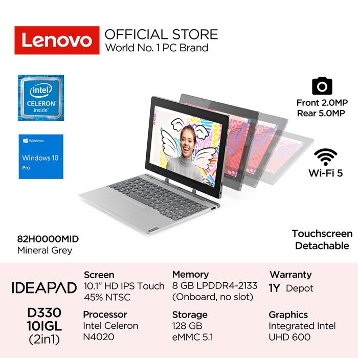 Jual Lenovo IdeaPad D330 0MID Celeron N4020 Win10 Pro 8GB LPDDR4