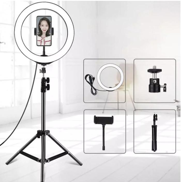 Gambar Lampu Ring Light Complete set Lampu LED + Tripod 210cm + Phone Holder dari gamarsnew undefined Tokopedia