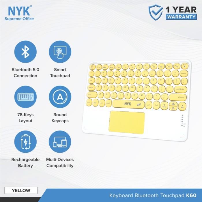Gambar Keyboard Bluetooth Slim Mini Touchpad NYK K60 (with trackpad) - Yellow dari Gaming Plus Store undefined Tokopedia
