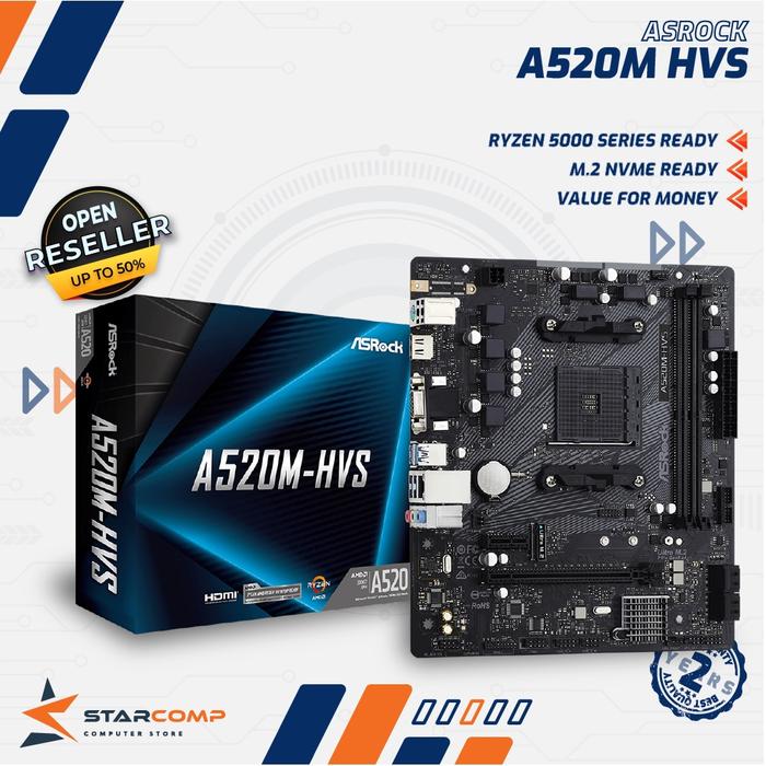 Asrock A520m-hvs Am4 Ddr4 Usb 32 Sata3 Motherboard A 520 M Terbaru
